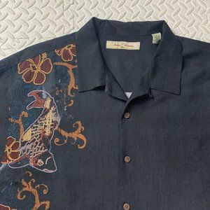 Tommy Bahama Silk Hawaiian Shirt Floral Fish Pattern